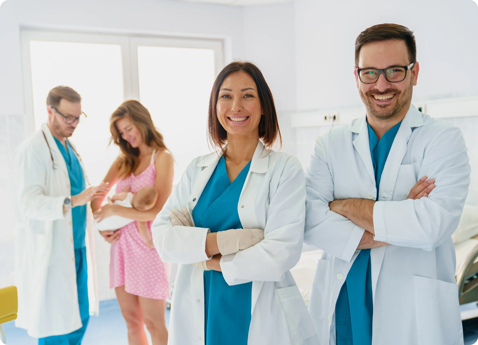 Healthcare professionals standing confidently