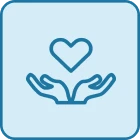 Caring hands with heart graphic